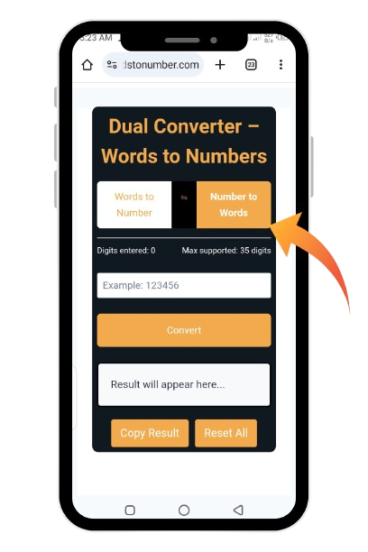 Select a format numbers to words